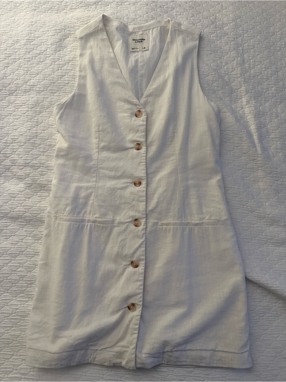 Abercrombie & Fitch Cream Linen Button-Front Mini Dress